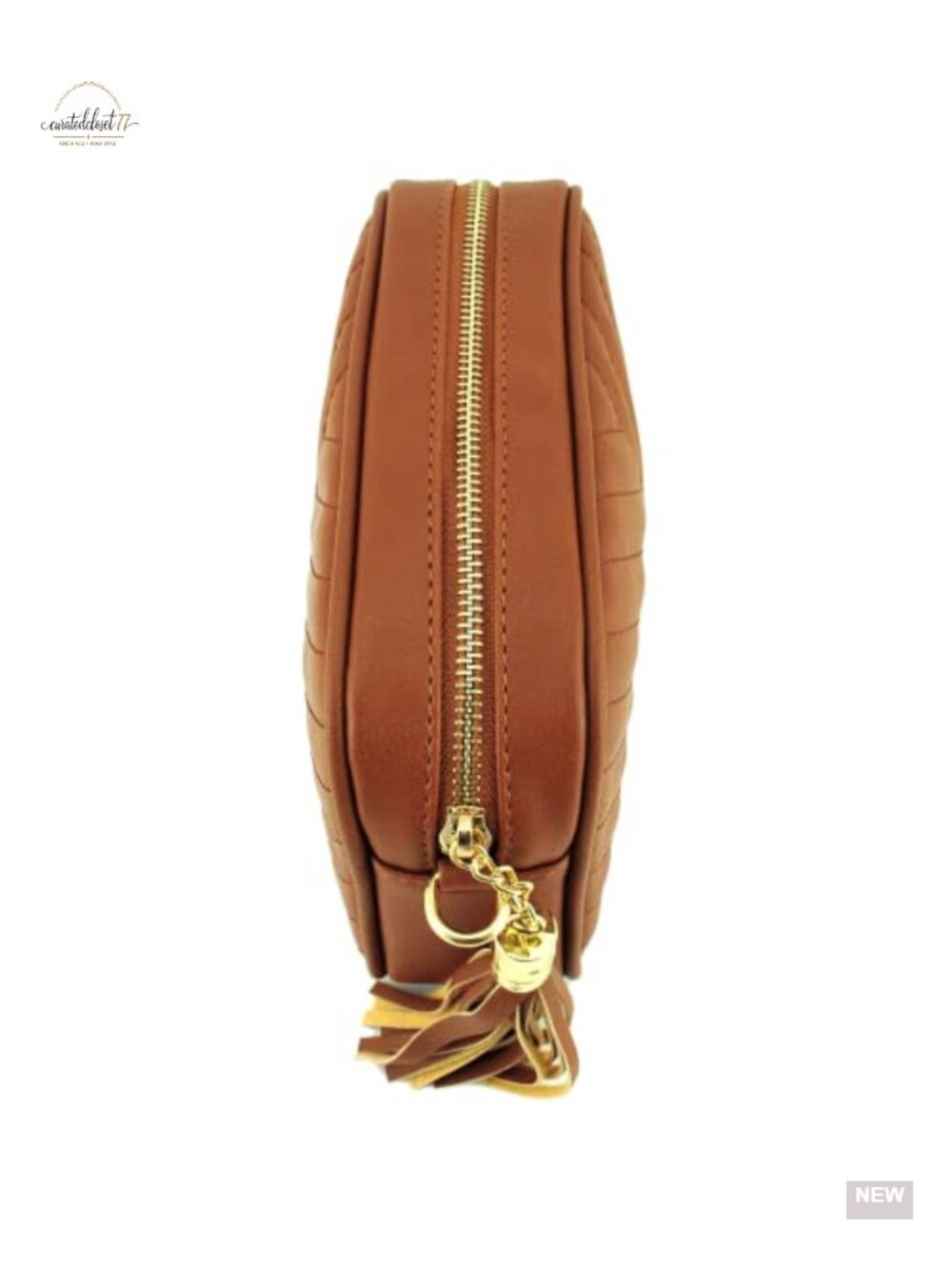 Vegan Faux Leather Crossbody Bag with Tassel Zipper & Chain Strap - Picture 3 of 5